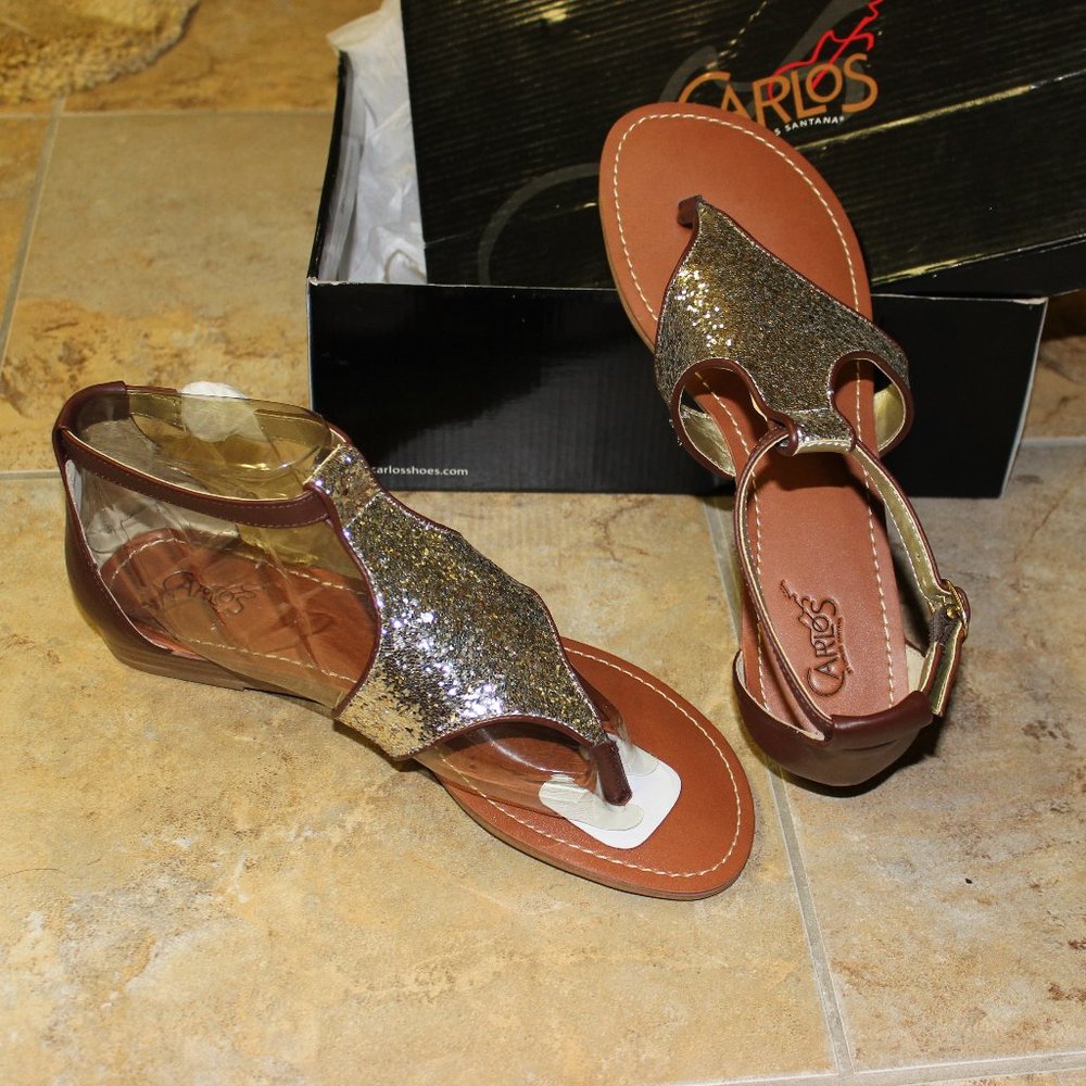 NIB "CARLOS" SILVER/BROWN SANDALS SZ 9.5M - Picture 2 of 2